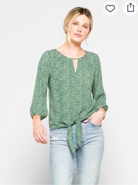 Beacon Green Printed Tie-Front Blouse